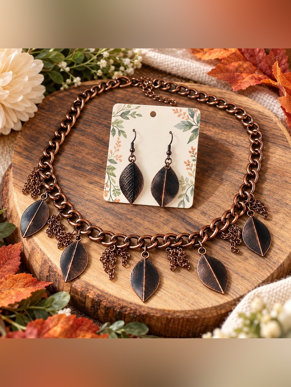 Serenely Sequoia Copper-Tone Leaf Charm Necklace & Earring Set 🍂✨